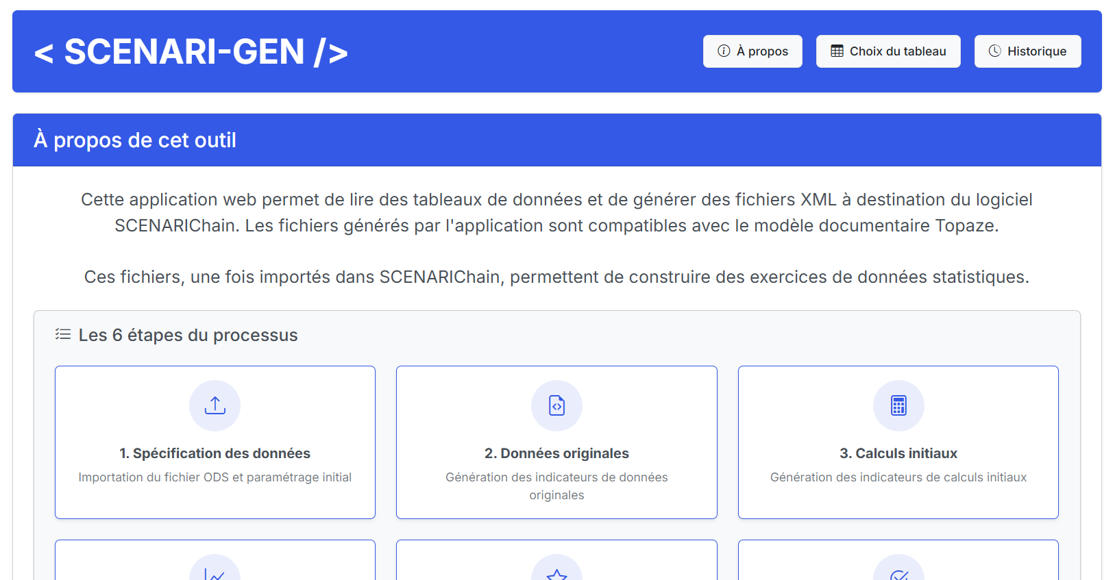 Interface de l'application web SCENARI développée pendant mon stage